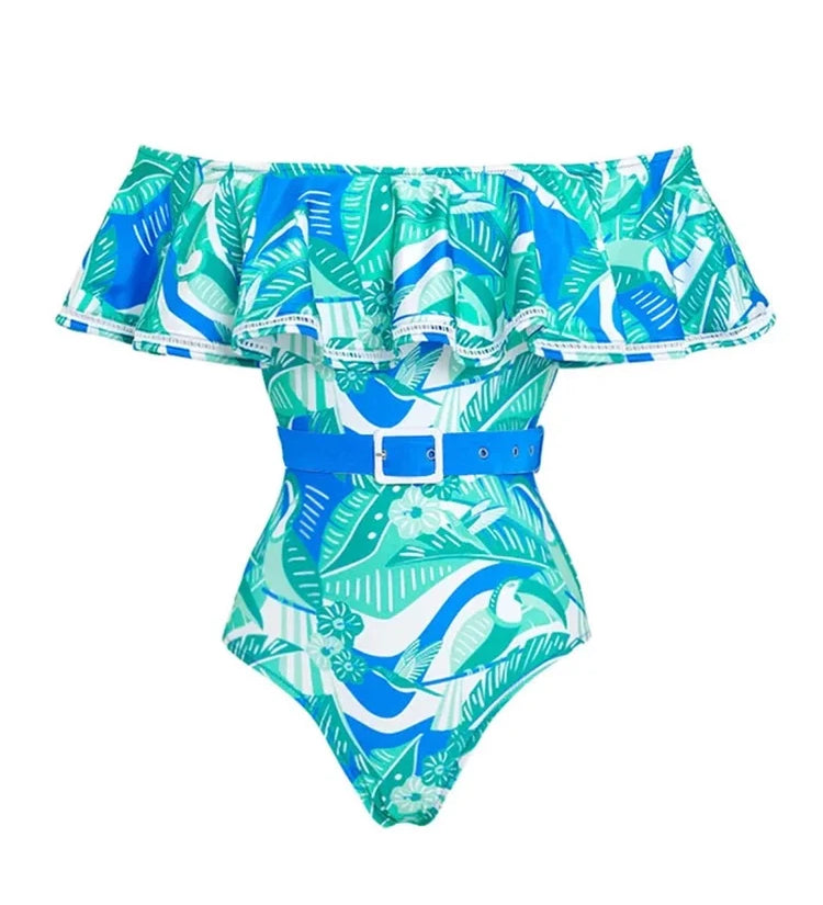 Strapless Ruffle Floral Swimsuit Set