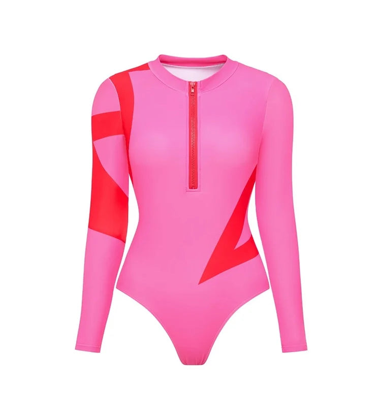 Colorblock Long Sleeve Surf Swimsuit Set