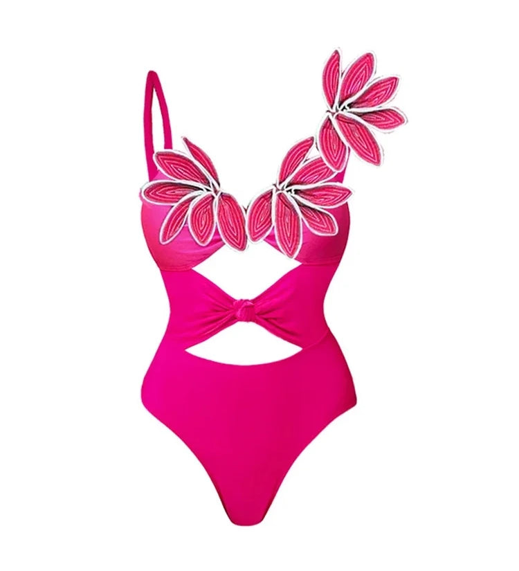 Petal Decor Fluorescent One Piece Swimsuit Set