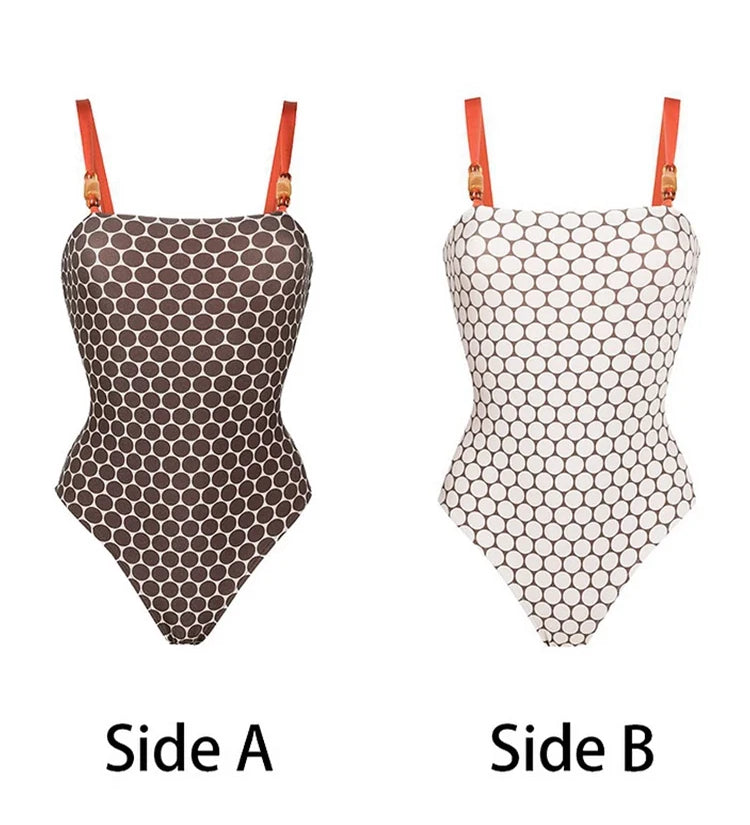 Luxury Reversible Swimsuit with Hermes-Inspired Print