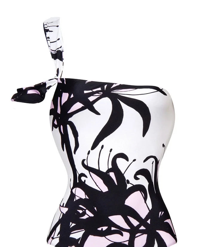 Chinese Ink Print One Piece Swimsuit Set