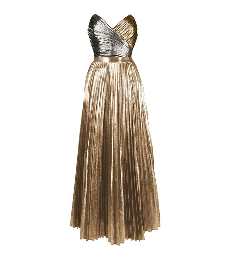 Cutout Gold Patchwork One-Piece Skirt Set