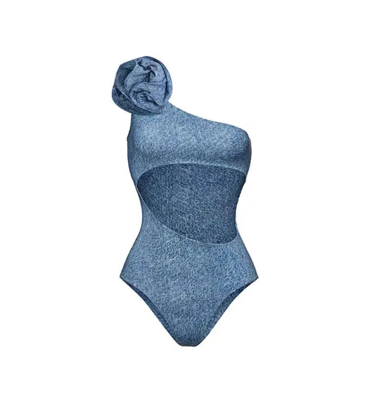 3D Floral One-Shoulder Sexy Monokini