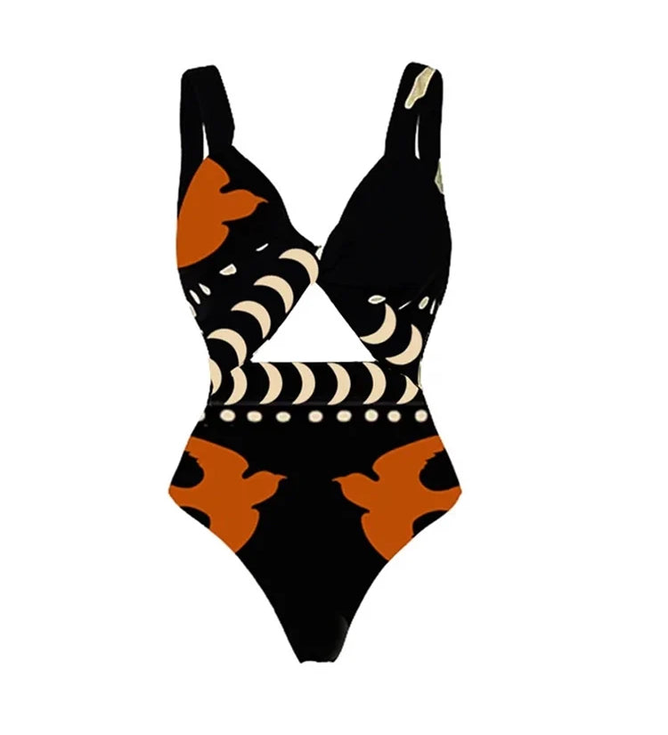 Printed One Piece Swimsuit and Bikini Set