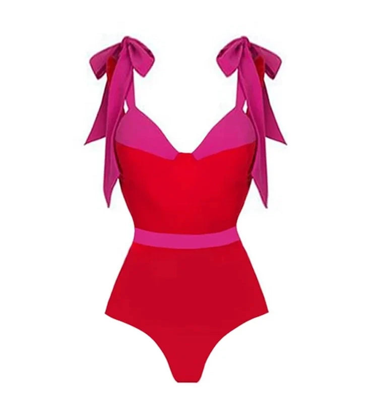 Colorblock Bow Tie Bikini Swimsuit Set