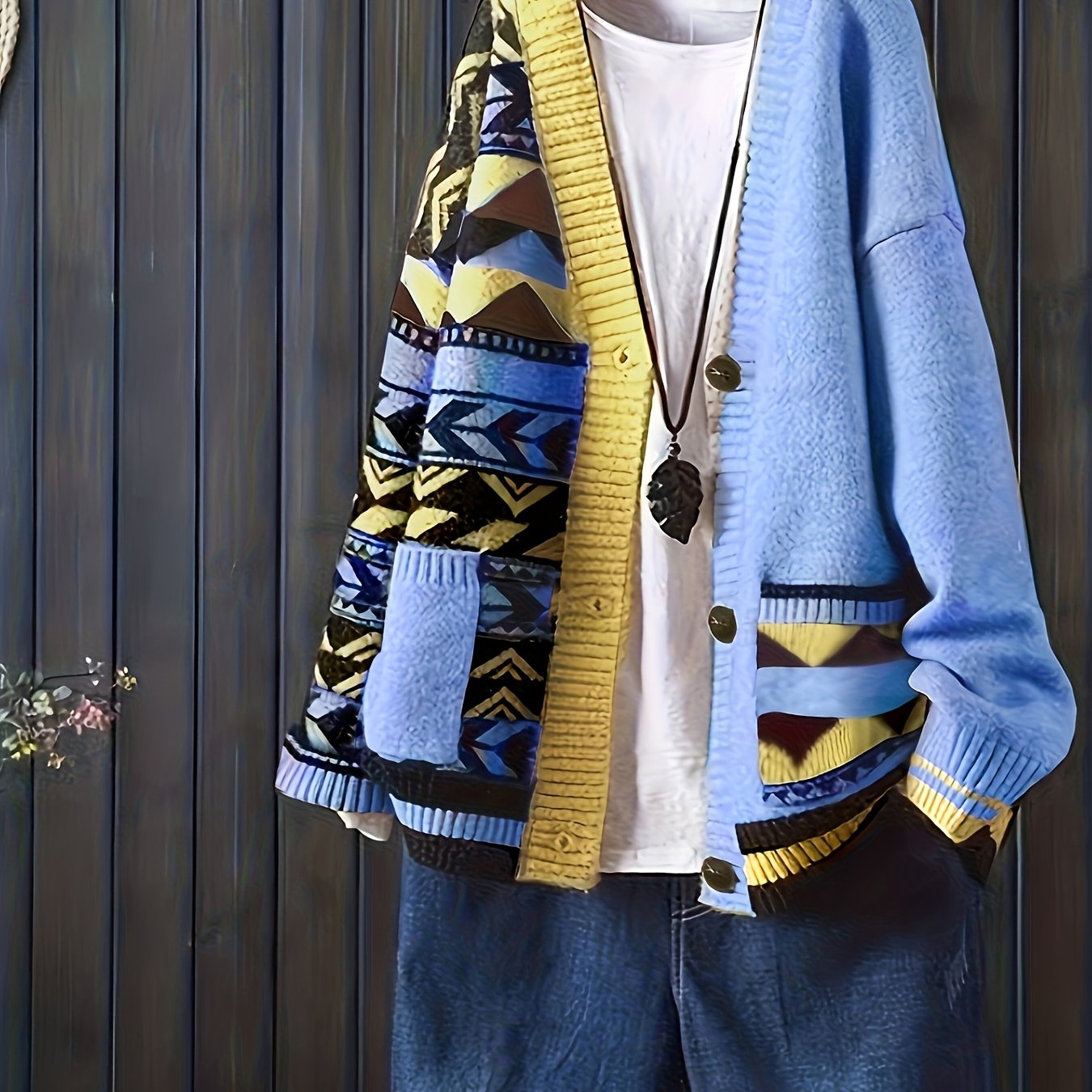 Nadia - Cardigan com Decote em V e Estampa Geométrica