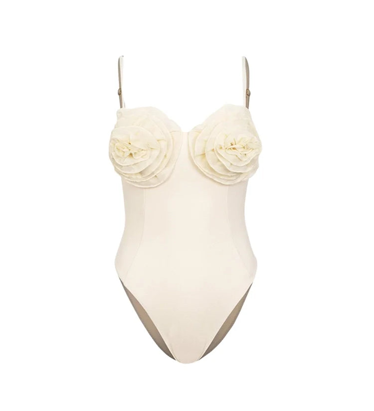 Floral Appliqué Solid One-Piece Swimsuit