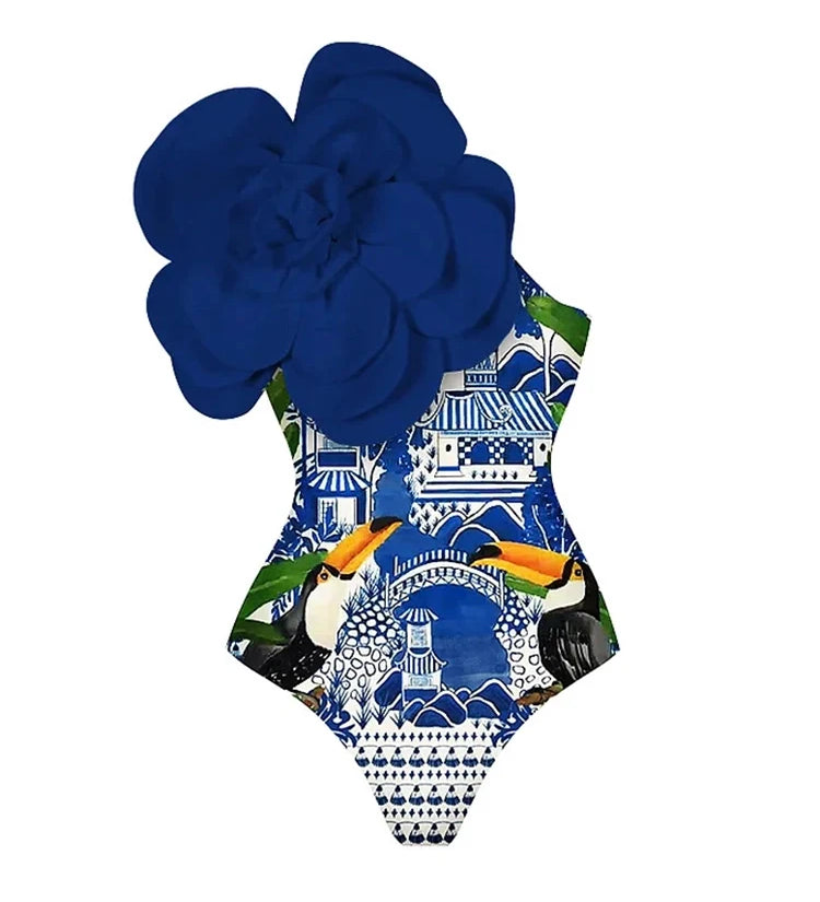 Blue 3D Floral Embellished Swimsuit