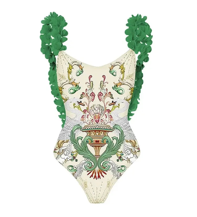 Appliqué Backless Sexy Swimsuit Set
