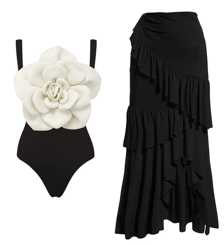 Floral Accent One-Piece Swimsuit Set