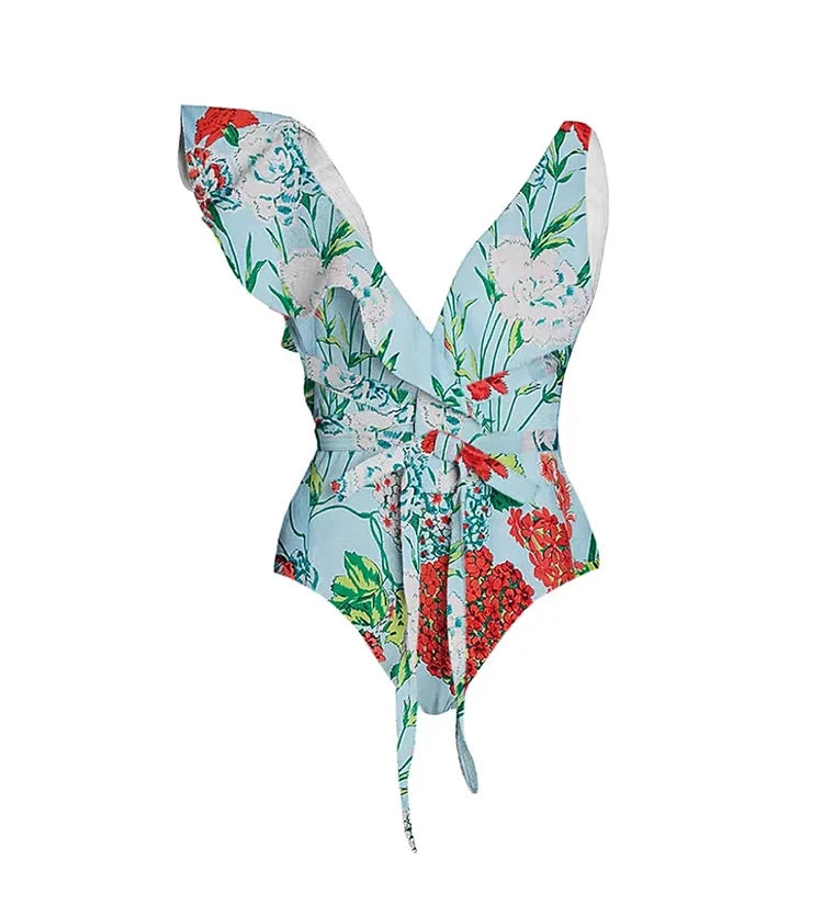 Lace Trim Tie-Up French Style Bikini Set
