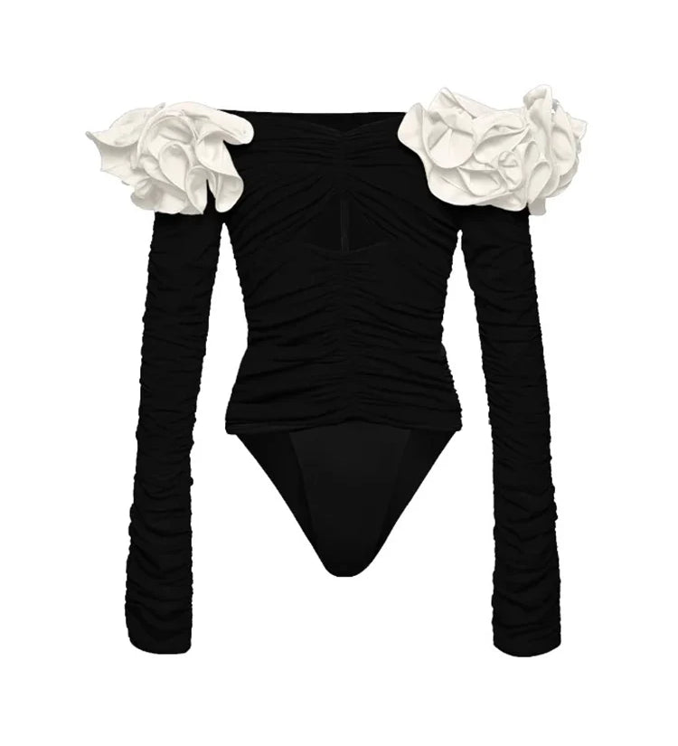 3D Floral Black Swimsuit Set