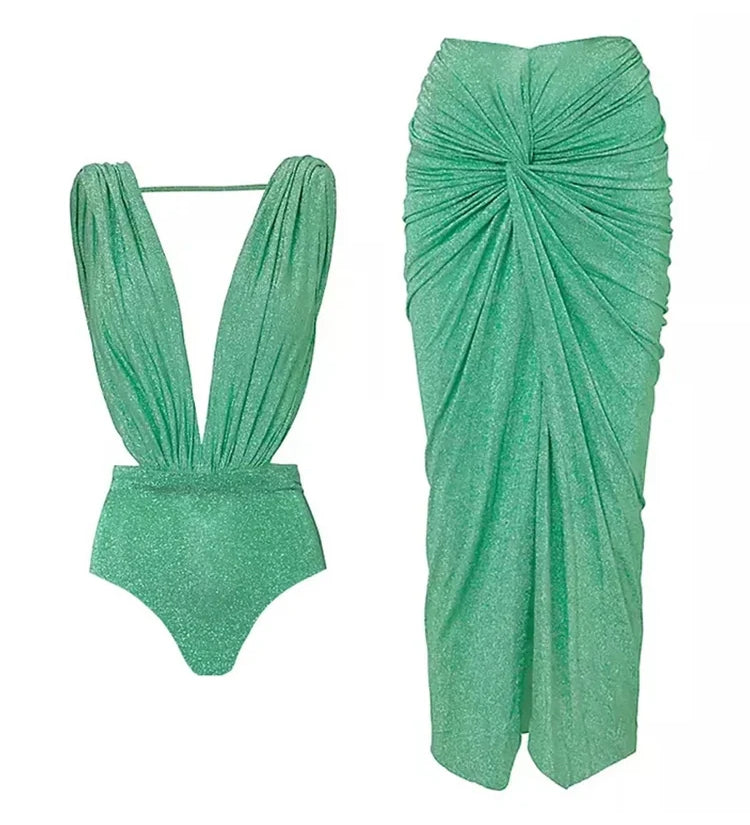 Sparkling Deep V Sexy Swimsuit Set