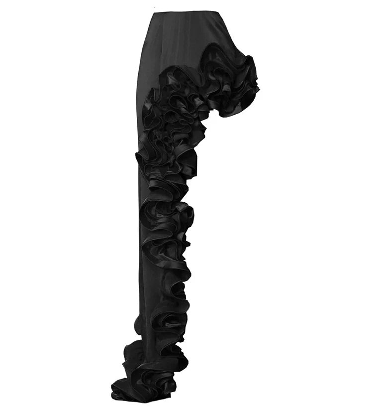 Ruffle V-Neck Black Swimsuit