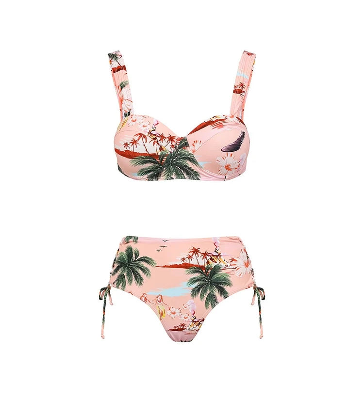 Palm Tree Print Vacation Bikini Set