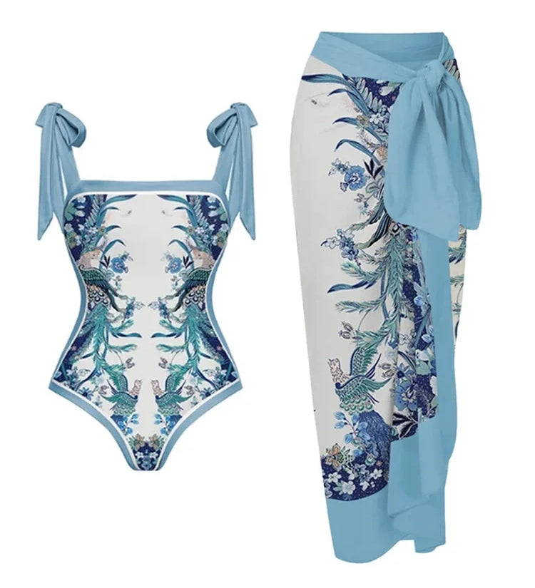 Reversible Tie Back Swimsuit and Skirt Set