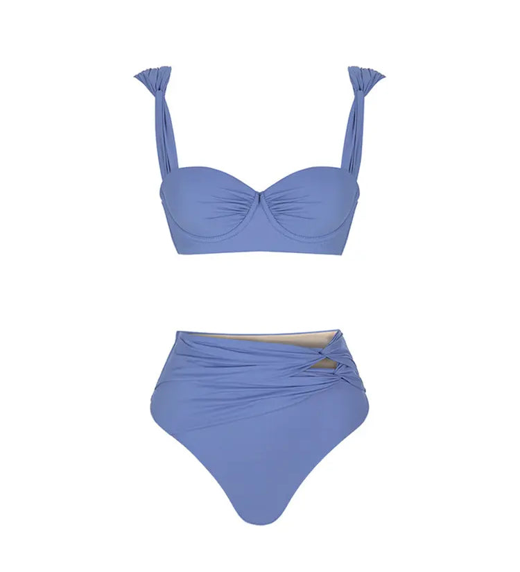 Morandi Blue High-Waist Bikini Set