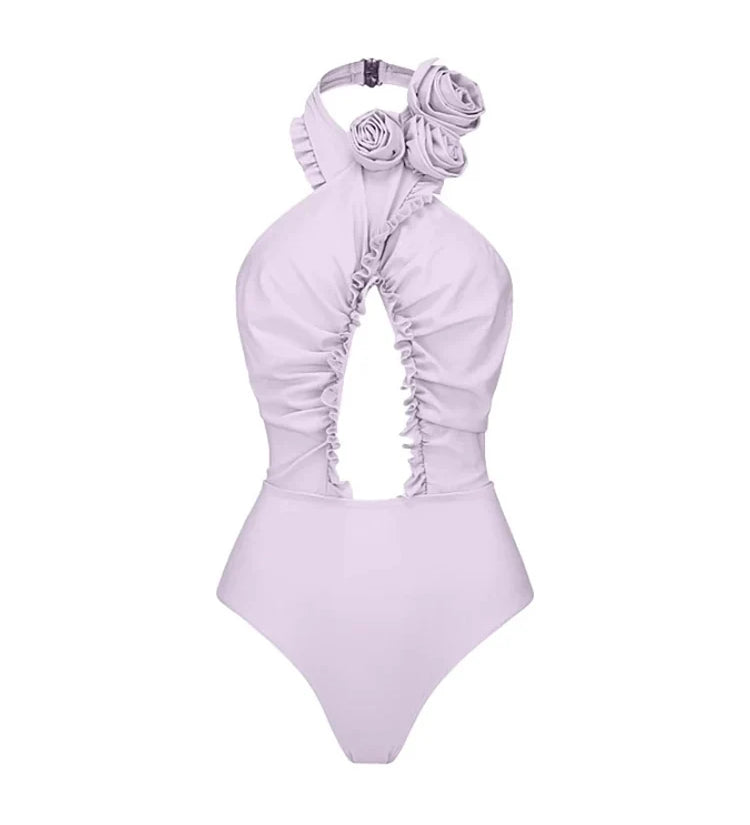 3D Floral Halter Backless Swimsuit Set
