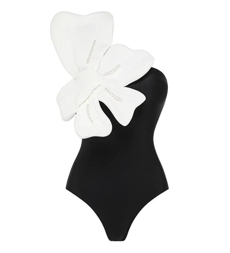 Pearl Flower Embellished Swimsuit Set