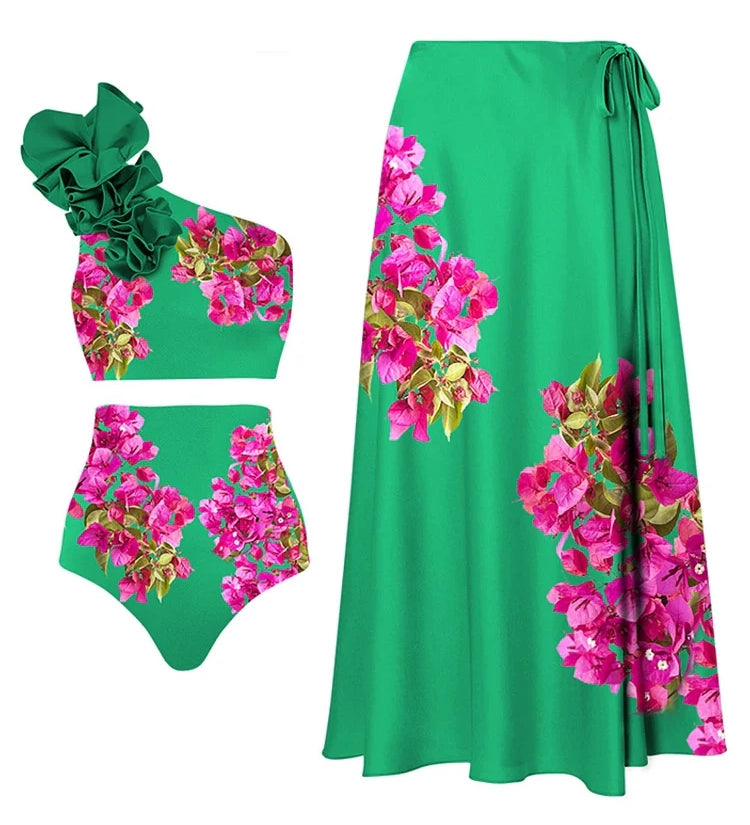 One-Shoulder Printed High-Waist Bikini Set