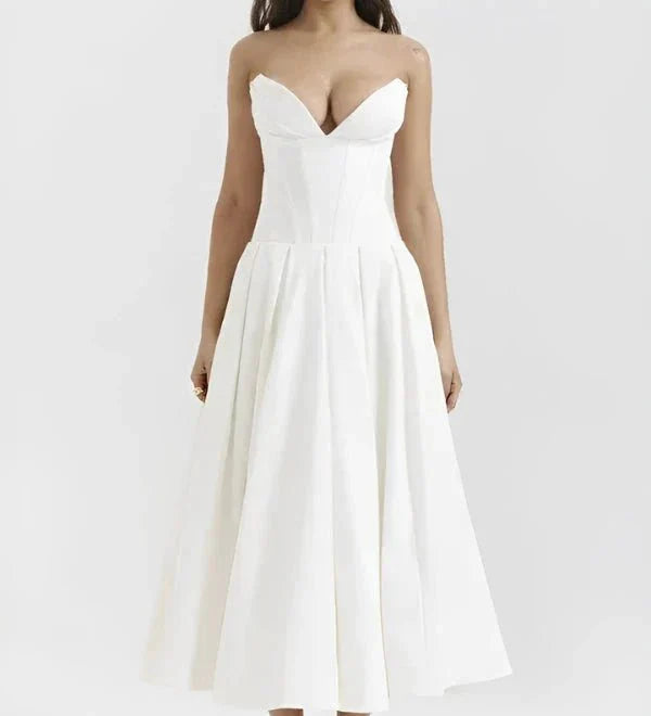 Vestido Midi com Corpete Estruturado - Sem Alças