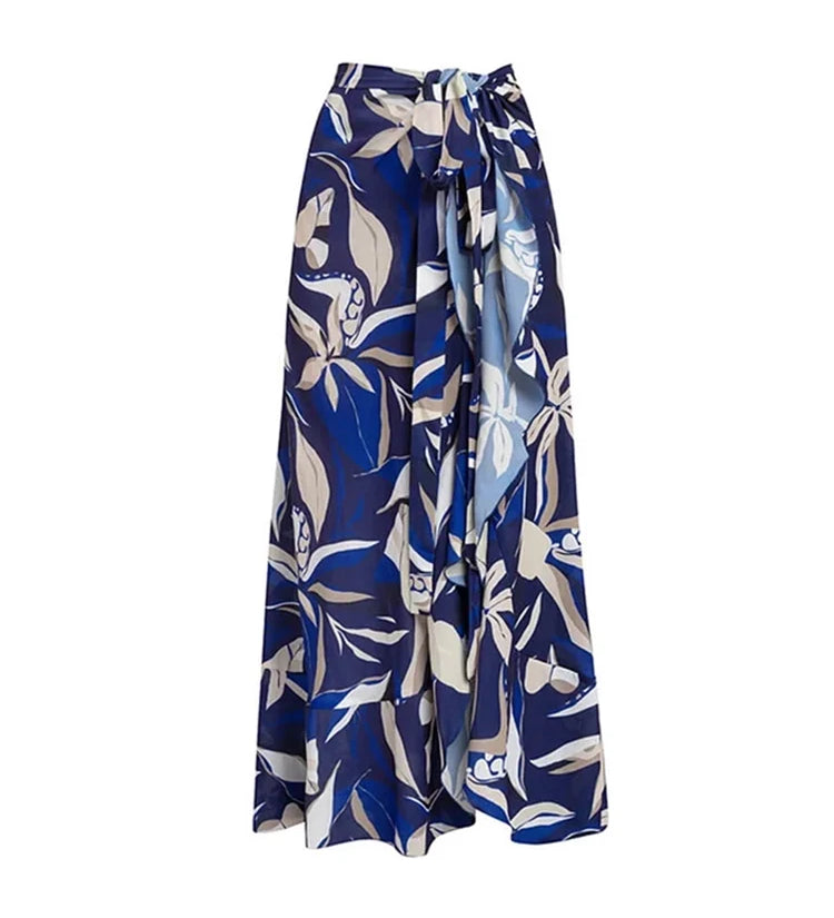 Off-Shoulder Tie-String Printed Cutout Monokini