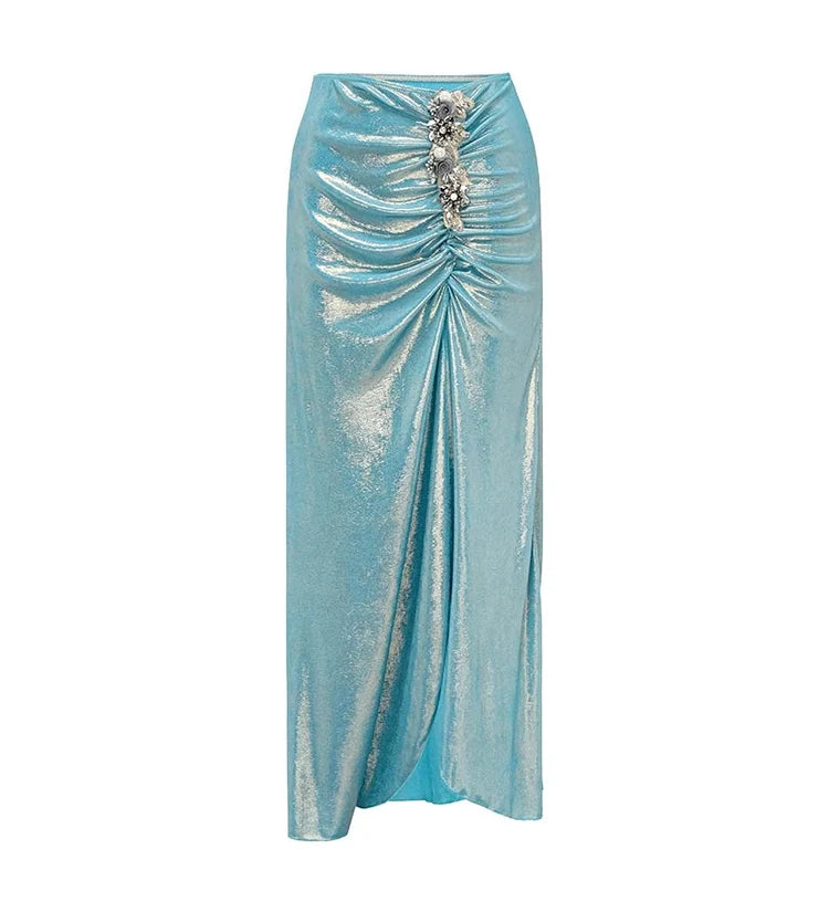 3D Butterfly Blue Glossy Swimsuit Set