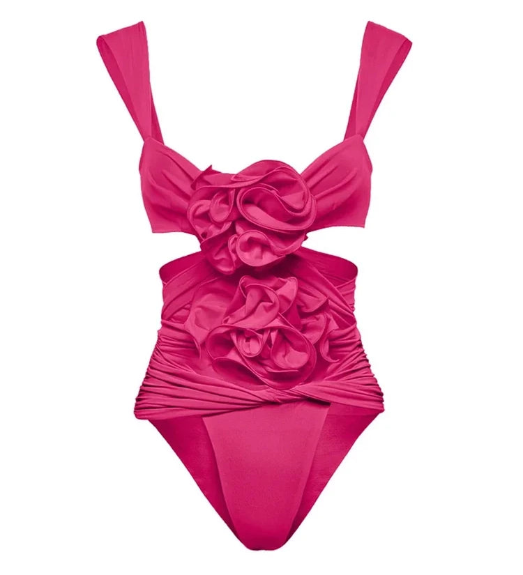 3D Floral Cutout Strappy Swimsuit Set