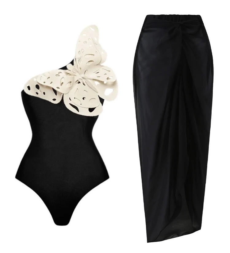 3D Butterfly Cutout One-Shoulder Swimsuit