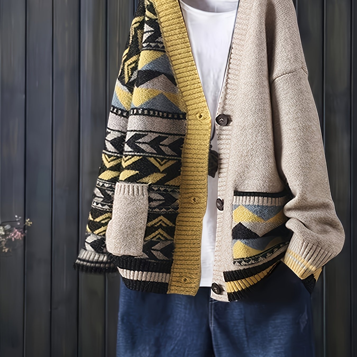 Nadia - Cardigan com Decote em V e Estampa Geométrica