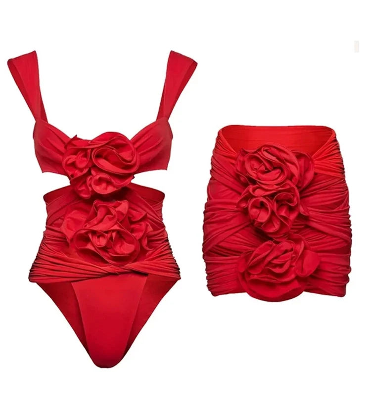Floral Appliqué Swimsuit Set