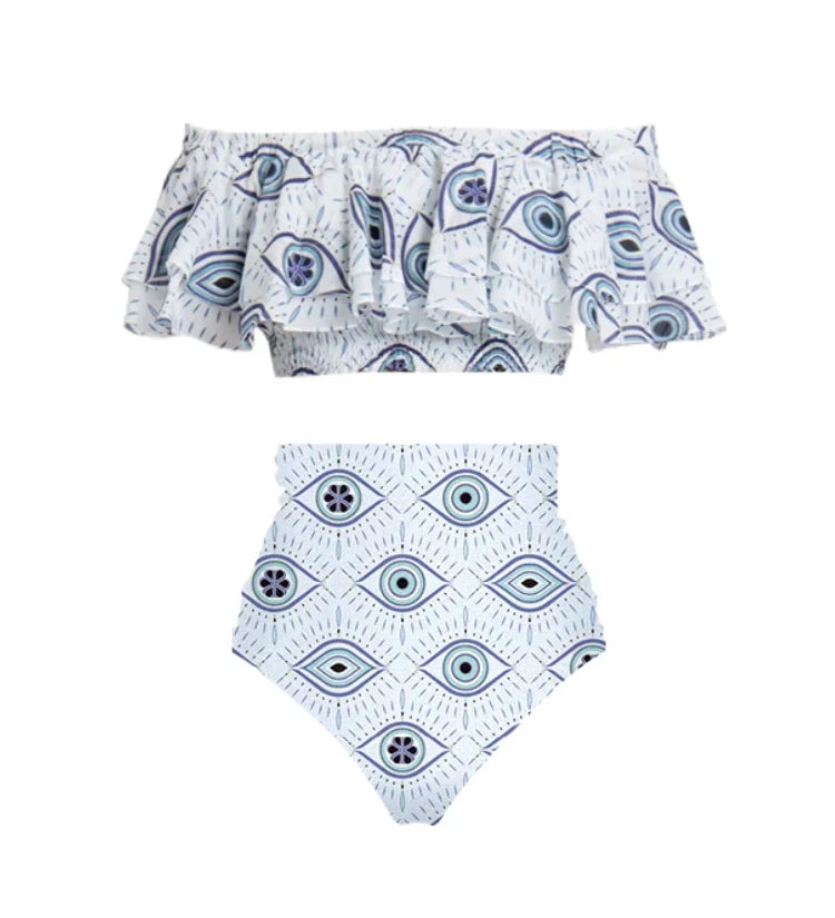 Ruffle Bandeau Evil Eye Bikini Set
