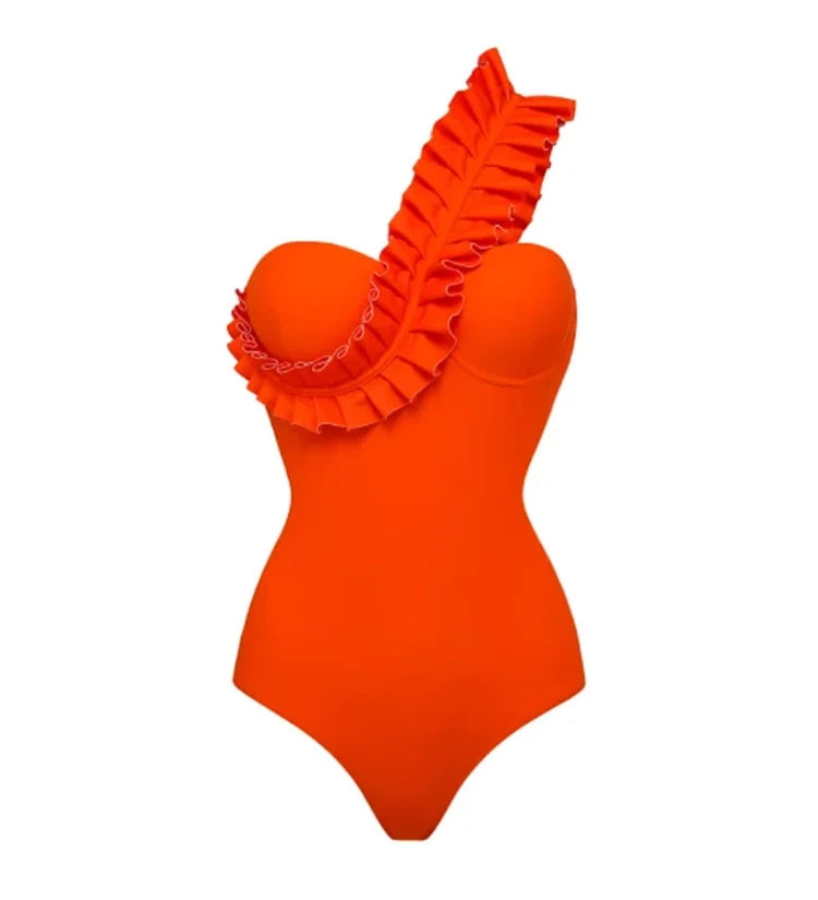 Ruffled Ruched One Piece Swimsuit
