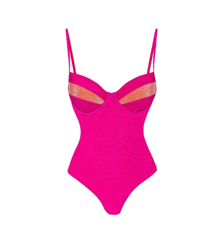Neon Sexy One-Piece Swimsuit Set