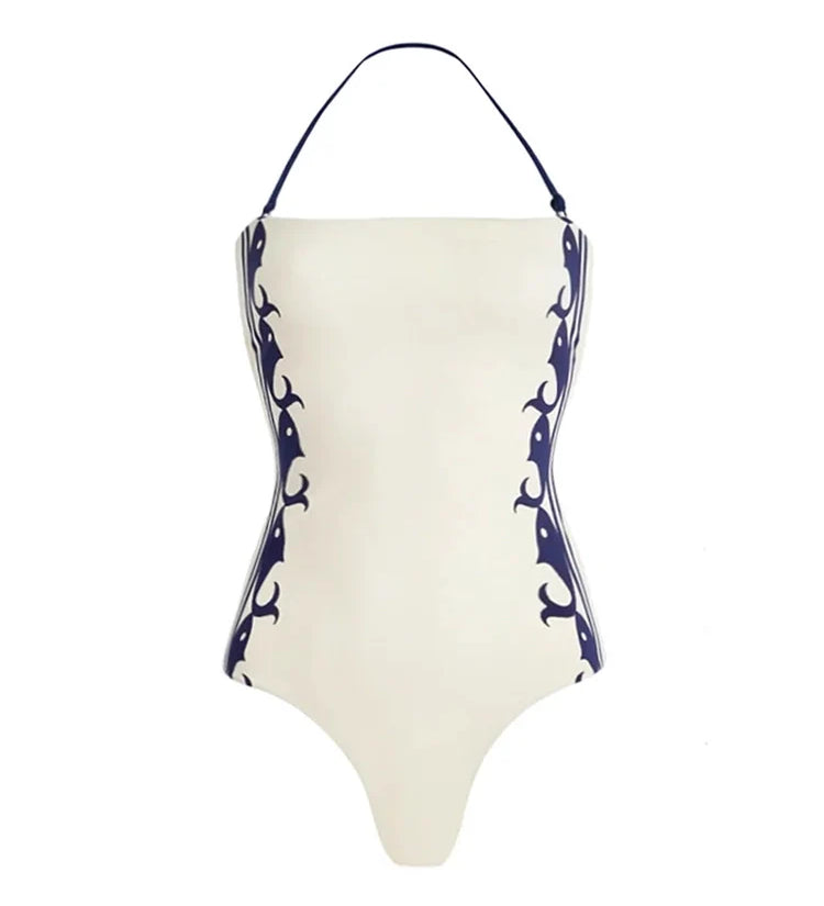 Navy Style One-Piece Swimsuit Set