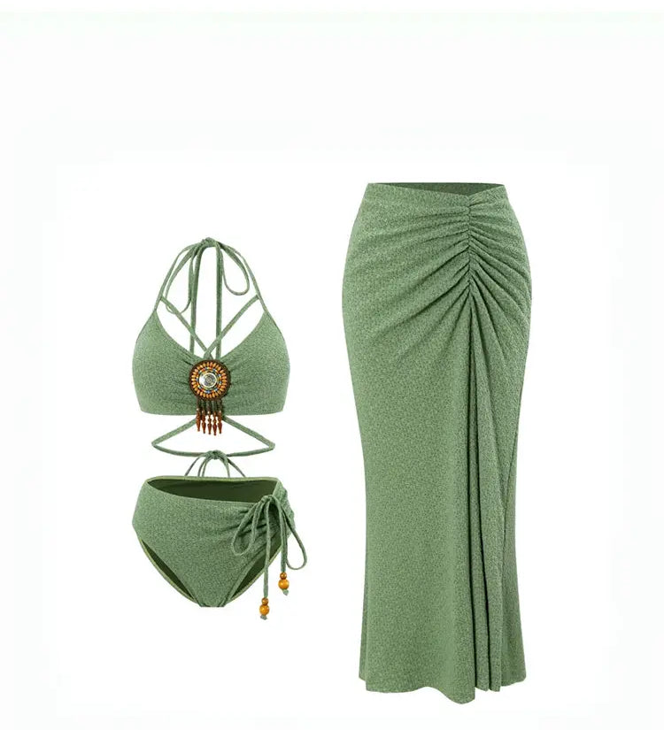 Boho Sage Green Bikini Set for Women