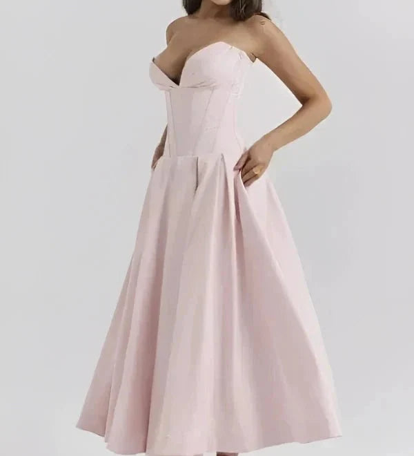 Vestido Midi com Corpete Estruturado - Sem Alças