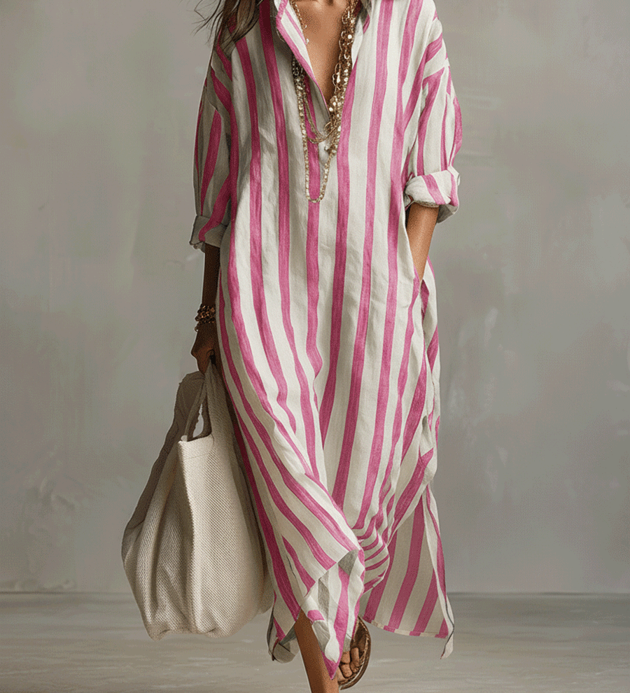 Campo - Vestido com Listras de Linho
