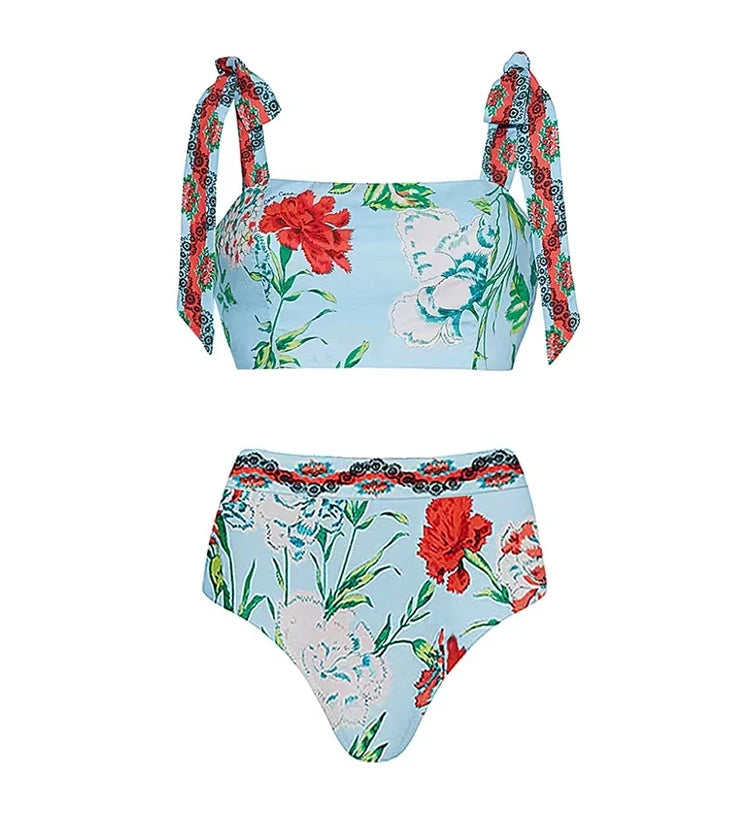 Lace Trim Tie-Up French Style Bikini Set