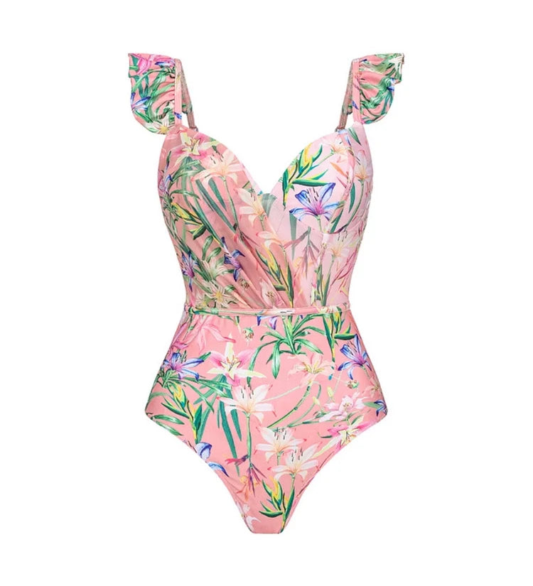Mesh Patchwork Printed Swimsuit Set