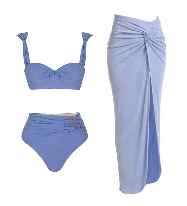Morandi Blue High-Waist Bikini Set
