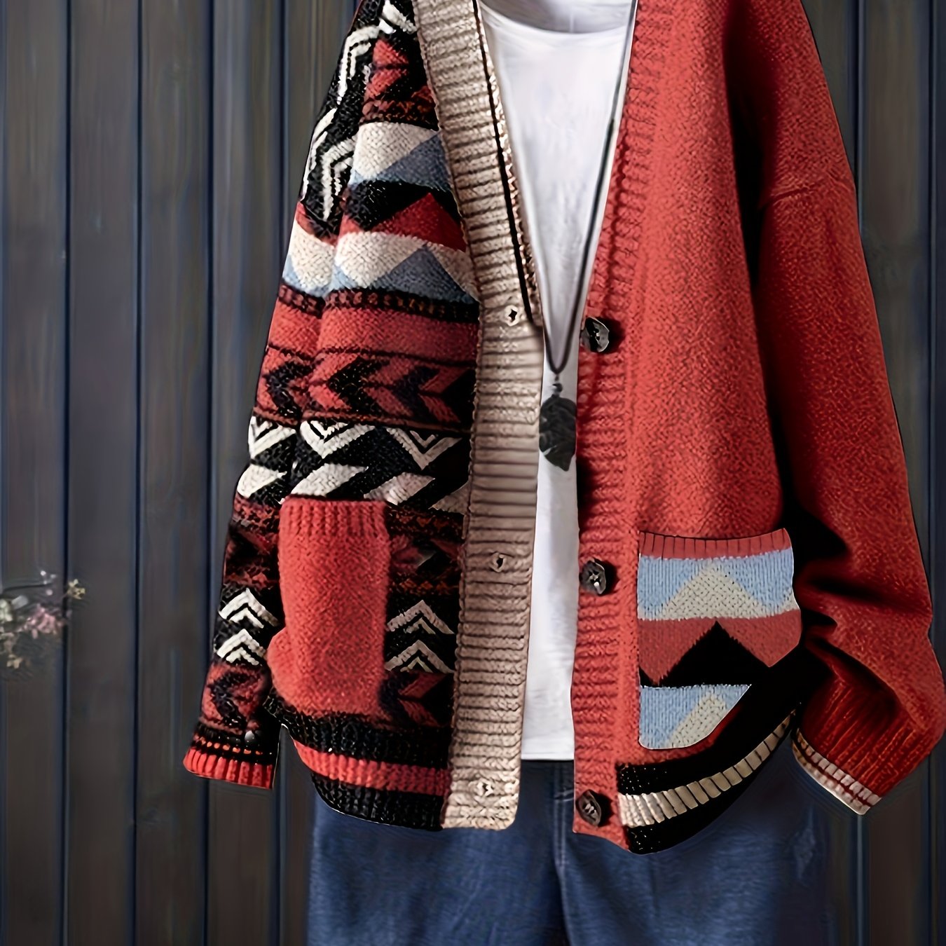 Nadia - Cardigan com Decote em V e Estampa Geométrica