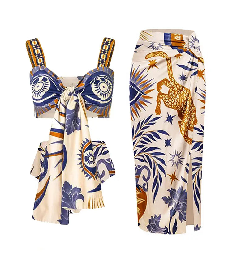 Boho Print Tie-Up Bikini Set