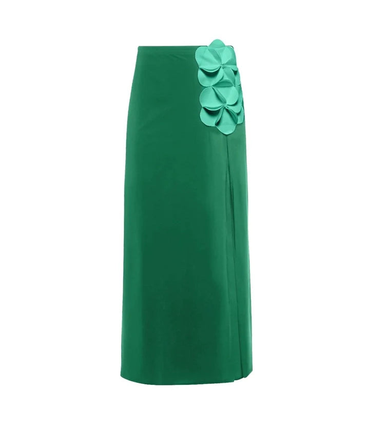 Green 3D Floral Strapless Swimsuit
