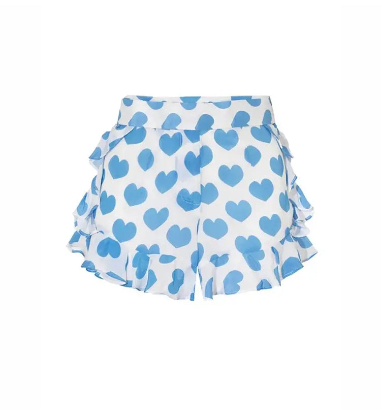 Heart Print Fresh Shorts Bikini Set