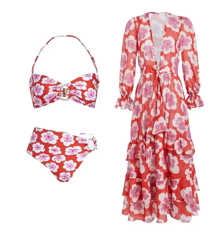 Halter Neck Printed Bikini Set