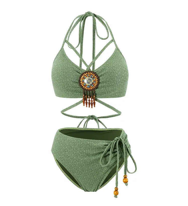 Boho Sage Green Bikini Set for Women