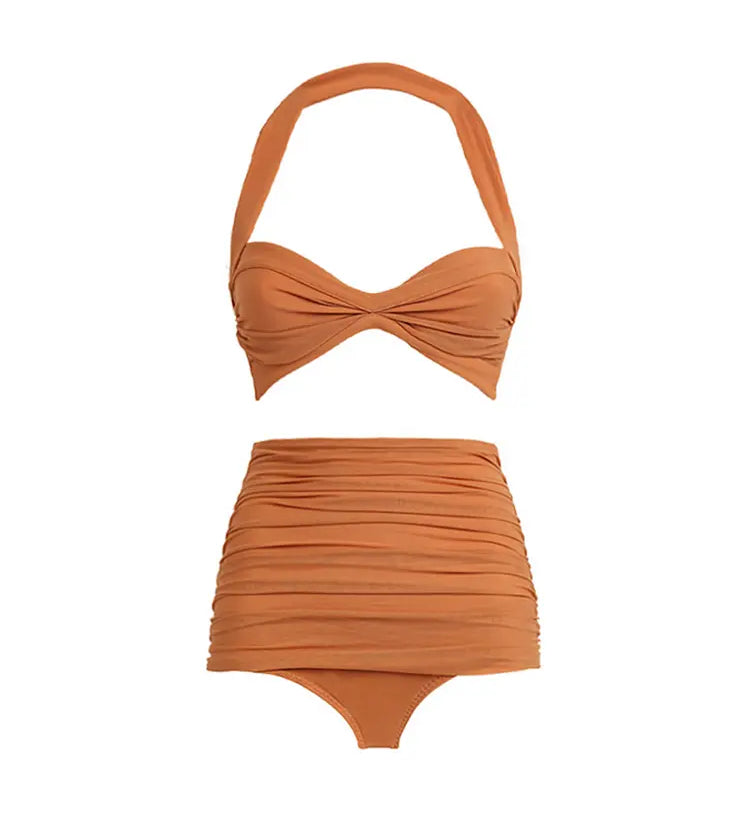 Halter Mesh Patchwork Vintage Bikini Set