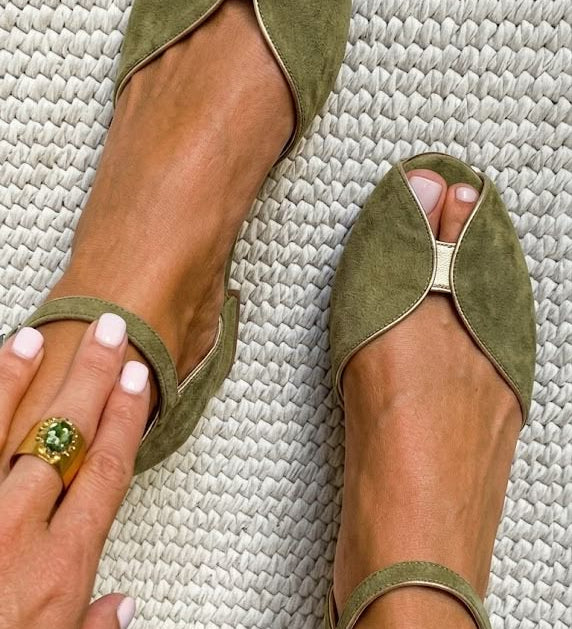 Idalina - Ballerinas Peep toe em Camurça Azul