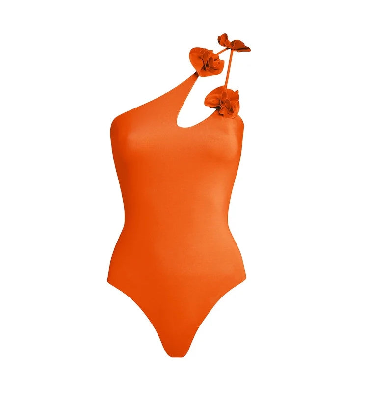 Floral One Shoulder Cutout Swimsuit Set